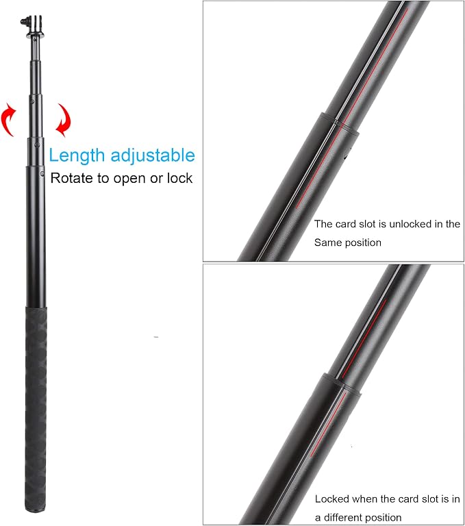 79inch Long Selfie Stick for GoPro 13/12 11 10 9 8 7 6 5 Blcak 4 Silver Go Pro Max Session, DJI Osmo Action 5 4 3 2,AKASO,Insta360 One RS R Cameras, 45-200cm Extendable Pole Monopod