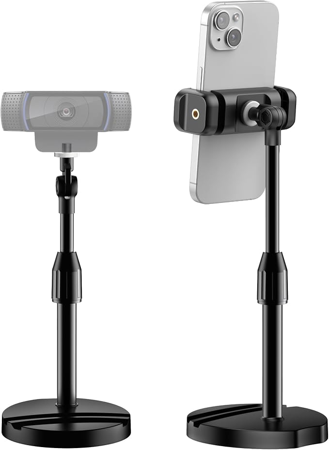 InnoGear Webcam Mount for Desk, Table Telescopic Webcam Stand with Phone Holder for Camera Webcam C922 C930e C920S C920 C615 C960 C920x BRIO 4K NexiGo N60, Right Light, GoPro with 1/4" Thread