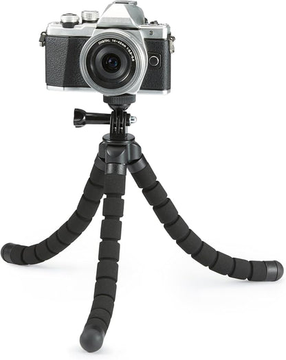 Amazon Basics Portable and Flexible Tripod with Wireless Remote and Smartphone Clamp, 10-inch, Black