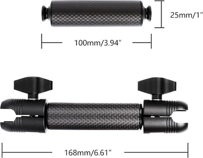 Carbon Fiber Expansion（5.9"/15cm） Double Socket Arm for 1"/25mm Ball Powerful Clamp，Compatible with RAM B Size Ball Mount