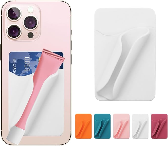 Lip Gloss Holder Phone Case,Silicone Lip Holder with Card Holder,Protective Lip Gloss Case with Adhesive Holder for Most Phone Models(White)