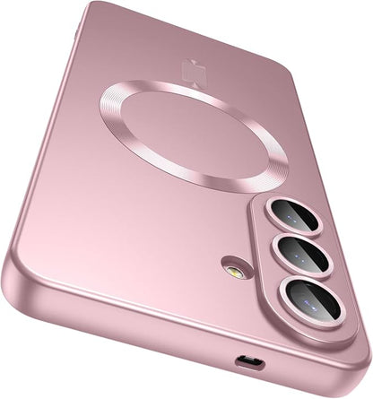 Magnetic for Samsung Galaxy S26 Case [Compatible with MagSafe][Built-in Camera Lens Protector] Slim Soft Silicone Bumper Shockproof Metallic Luster Phone Case, Rose Gold