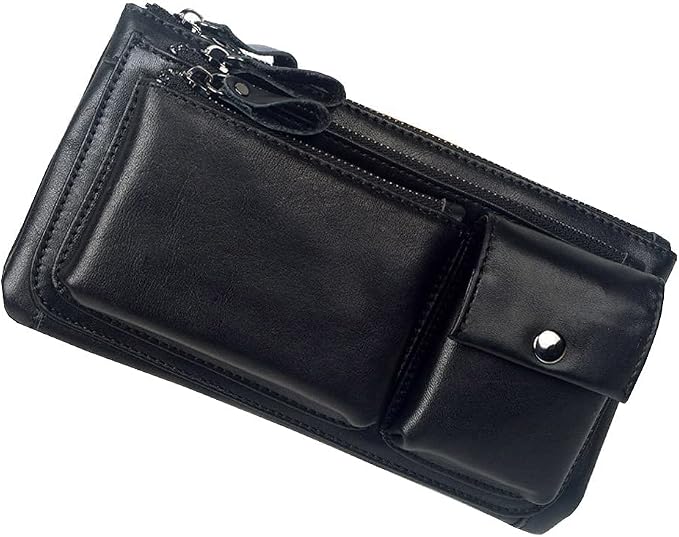 KPYWZER Vintage Leather Waist Bag Fanny Pack for Men Women Hip Bum Bag Belt Slim Cell Phone Purse Wallet Vintage Retro Crossbody Sling Pouch Black