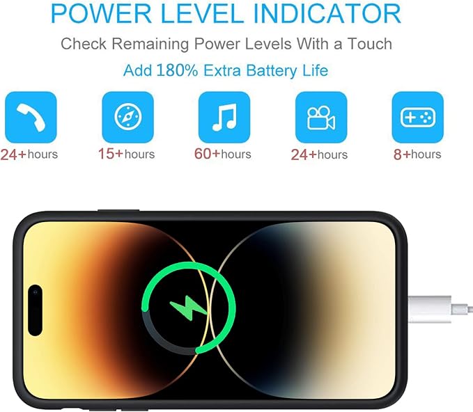 Battery Case for iPhone 14 Pro Max,10800mAh Portable Protective Charging Case with Wireless Charging Compatible for iPhone 14 Pro Max (6.7 inch) Extended Battery Pack Charger Case with Carplay (Black)