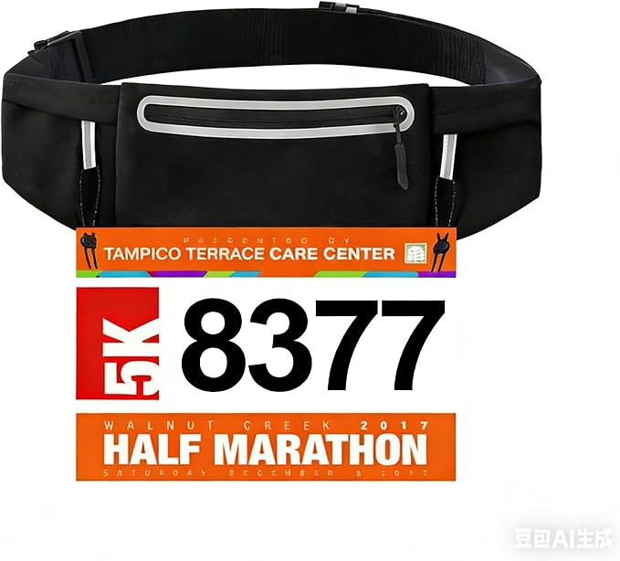 Running Belt Fanny Pack:3 Pocket Waist Bag for Men Women Workout Exercise Fitness Phone Holder Fits All Phones - Runner Marathon Jogging Race Belt with Bib Clip (Black)
