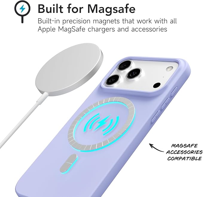 for iPhone 17 Pro Case Silicone Compatible with Magsafe Case, Ultra Slim Thin Magnetic Phone Cases Mag Safe, Cute Soft Rubber Gel Matte Plain Wireless Charging Cover for Women, Purple Lavender