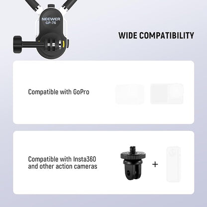NEEWER GP-76 Magnetic Neck Mount Compatible with GoPro DJI Action Cameras, Quick Release Neck Holder with Air Cushion & Adjustable Chest Strap, Accessories Kit for POV Video Recording Vlogging