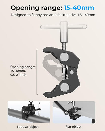 SMALLRIG Clamp w/ 1/4" and 3/8" Thread and 9.8 Inches Adjustable Friction Power Articulating Magic Arm with 1/4" Thread Screw for LCD Monitor/LED Lights - KBUM2732B