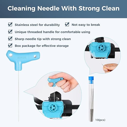 Sovol 3D Printer Tools Kit, 17Pcs 3D Printer Accessories with L-Size Extruder Nozzle Cleaning Tool, 0.4mm Nozzle Cleaning Parts, Multifunctional Wrench, MK8 Socket Wrench; Bent Tip Tweezer and Cutter
