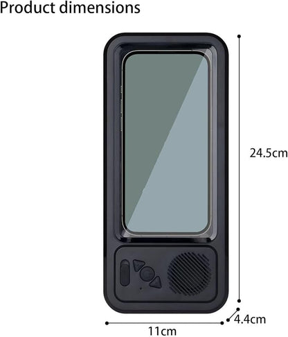 Shower Phones Holder with Speaker, Wall Mount Shower Phone Holder Waterproof, Bathroom Accessories, Waterproof Phone Case, 360° Rotation, Suction Cup Bathroom Case Mount Shelf (Black)