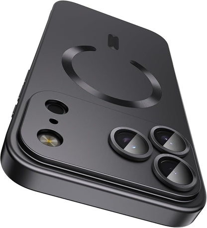 Magnetic for iPhone 17 Pro Max Case, Compatible with MagSafe, Built-in Camera Lens Protector, Slim Thin Soft Silicone Bumper Shockproof Metallic Luster Phone Case, Black