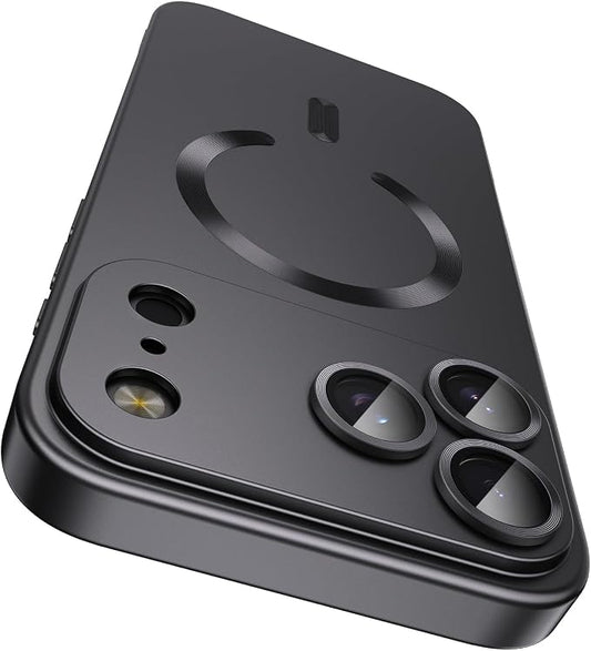 Magnetic for iPhone 17 Pro Max Case, Compatible with MagSafe, Built-in Camera Lens Protector, Slim Thin Soft Silicone Bumper Shockproof Metallic Luster Phone Case, Black