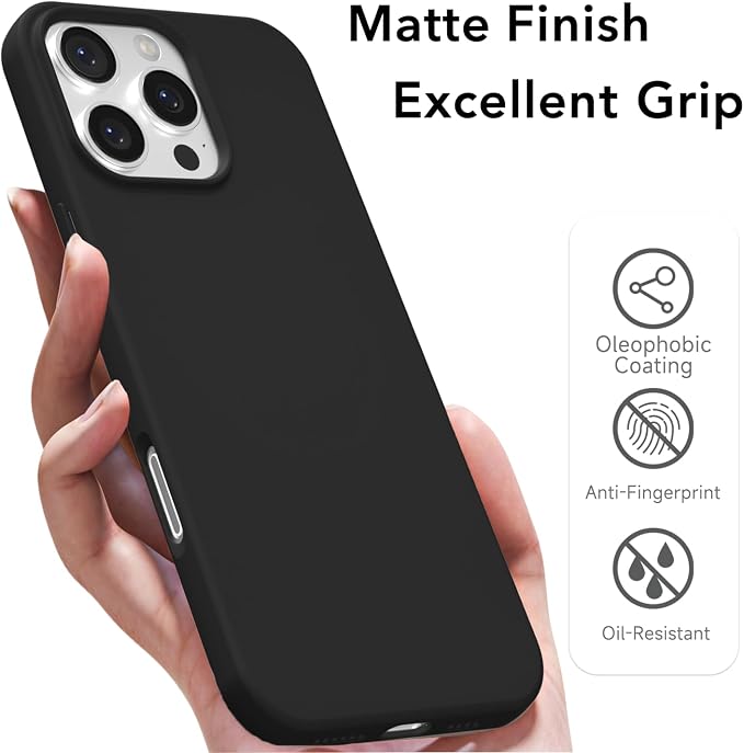 for iPhone 16 Pro Case Silicone Compatible with Magsafe Case, Ultra Slim Thin Magnetic Phone Cases Mag Safe, Cute Soft Rubber Gel TPU Matte Plain Wireless Charging Cover for Women, Black