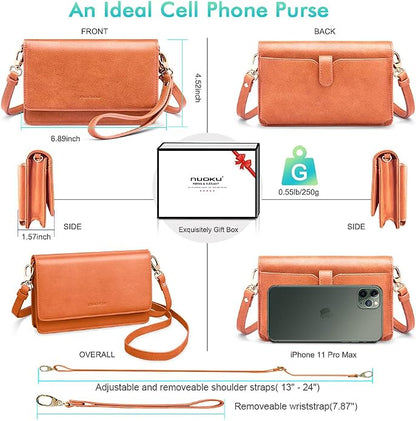 nuoku Women Small Crossbody Bag Cellphone Purse Wallet with RFID Card Slots 2 Straps Wristlet