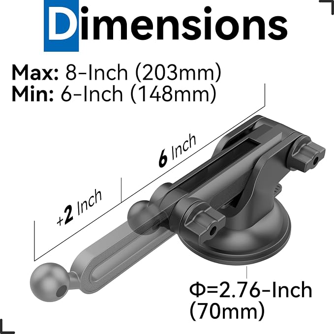 SkyTian for Garmin GPS Car Mount Replacement Sticky Suction Cup 17mm Ball Mount Long Arm Windshield Holder fit Garmin Nuvi Drive Dezl RV GPS, Black