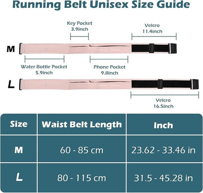 Lsnisni Slim Running Belt for Men and Women, Running Waist Pack with Water Bottle & Towel, Multi Pocket Fanny Pack - Phone Holder, Adjustable for Running, Climbing - Medium - Pink