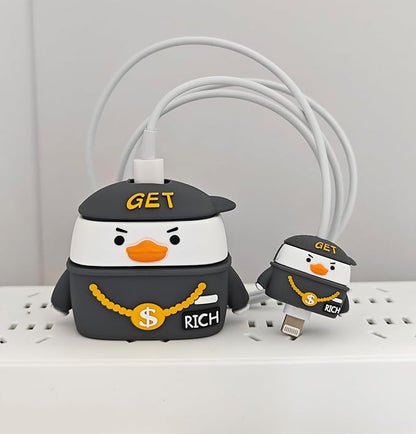 Cute Protective Case Compatible with Apple 20W USB-C Adapter Charger, 3D Cartoon Protective Cover, Cable Protector Sleeve for iPhone Charger (Rich Duck)
