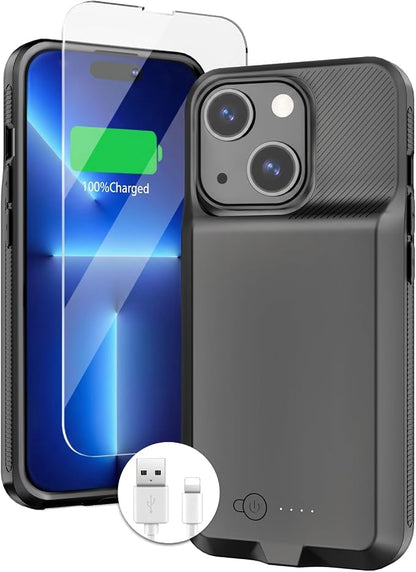 BOPPS Battery Case for iPhone 14/14 Pro/13/13 Pro【2026 New】 Slim Powerful 7000mAh Portable Charger Case 360°Protection Rechargeable Extended Charging case for iPhone 13，14 Series 6.1inch,(Black)