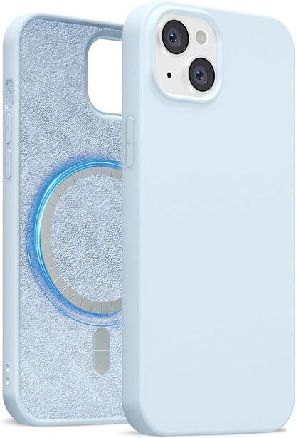 for iPhone 13 Mini/ 12 Mini Case Silicone Compatible with Magsafe Case, Ultra Slim Thin Magnetic Phone Cases Mag Safe, Cute Soft Rubber Gel Matte Wireless Charging Cover for Women, Light Blue