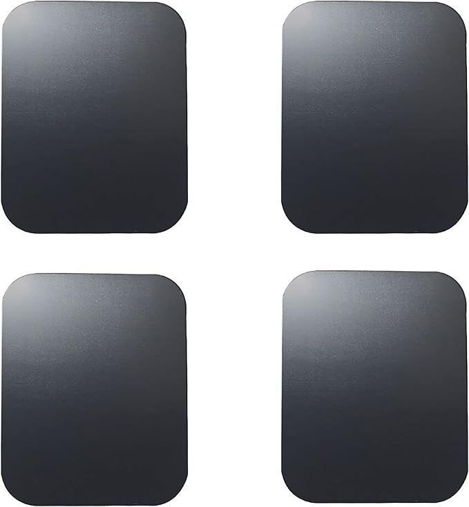 SALEX Replacement Metal Plates Set for Magnetic Car Phone Holder, Wall & Air Vent Mount, Cases, Magnets. Kit of 4 Black Rectangular Iron Discs Without Holes. 3M Adhesive Backing. Steel Sheets, 4 Pack.
