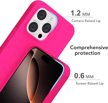 for iPhone 16 Pro Case Silicone Compatible with Magsafe Case, Ultra Slim Thin Magnetic Phone Cases Mag Safe, Cute Soft Rubber Gel TPU Matte Plain Wireless Charging Cover for Women, Hot Pink