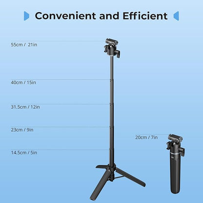 SmallRig Action Camera Selfie Stick Tripod, 7.8-21.6in Extendable, 360° Ball Head, Cold Shoe Mount, Quick Release Adapter for DJI Action 5 Pro/4, 1/4-20" Screw for Hero 13/12/11, Webcam - 5435