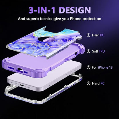 Casetego for iPhone 13 Case,iPhone 14 Case,Three Layer Heavy Duty Sturdy Shockproof Protection Full Rugged Hard PC+Soft TPU Bumper Protective Girls Case for Apple iPhone 13/14 6.1 inch,Cobalt Violet