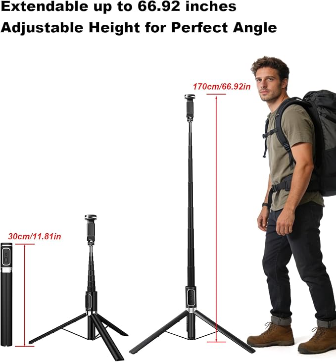 CAMBOFOTO Selfie Stick Tripod,Compact Stand – Stable, 360° Rotating Head, 2-in-1 Design for Selfies & Hands-Free Shots – Ideal for Vloggers, Travelers and Photographers
