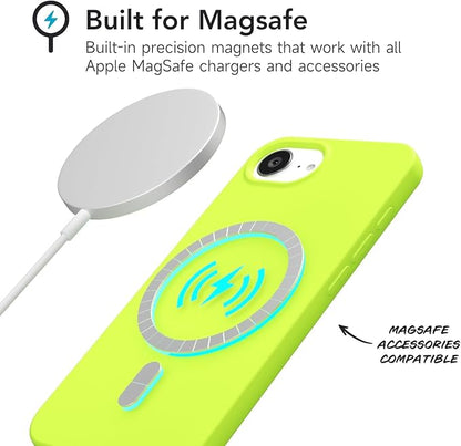 for iPhone 17e 16e Case Silicone Compatible with Magsafe Case, Ultra Slim Thin Magnetic Phone Cases Mag Safe, Cute Soft Rubber Gel TPU Matte Plain Wireless Charging Cover for Women, Neon Green