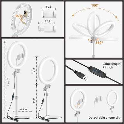Ring Light with Stand for Streaming - Evershop 10'' Led Desk Lighting with Phone Holder for Laptop,Webcam,Computer Monitor,Circle Lights for Video Recording, Zoom Calls, Online Meetings,Selfie, Makeup