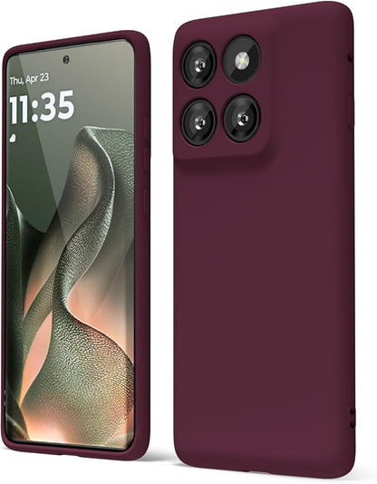 oakxco for Motorola Moto Edge 2025 Phone Case Liquid Silicone, Thin Slim Soft Rubber Gel TPU Plain Protective Simple Cover for Women Girl Cute, Matte Solid Color Aesthetic, Burgundy Wine