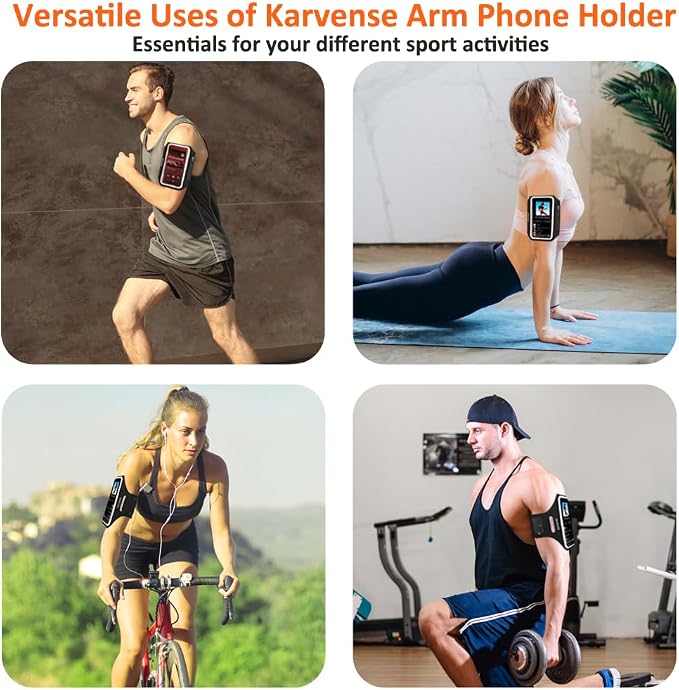 Running Phone Holder, Arm Band for Running for iPhone & Samsung Galaxy, Cell Phone Armband Holder for Walking, Gym, Workout, Men, Women, w/Adjustable Strap & Zipper Pocket (Black-L)