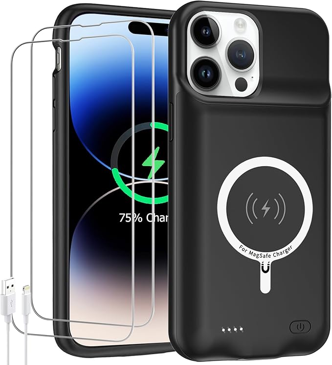 Battery Case for iPhone 14 Pro, 10000mAh High Capacity Rechargeable Portable Protective Extended Charger Case Wireless Charging Compatible with iPhone 14 Pro (6.1 inch) Charging Case & Carplay (Black)