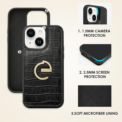 CUSTYPE for iPhone 13/14 Wallet Case with Card Holder,Ring Holder Kickstand Card Slots Case,Leather Protective Case with Wallet for Women and Men for iPhone 13/14 6.1"-Black