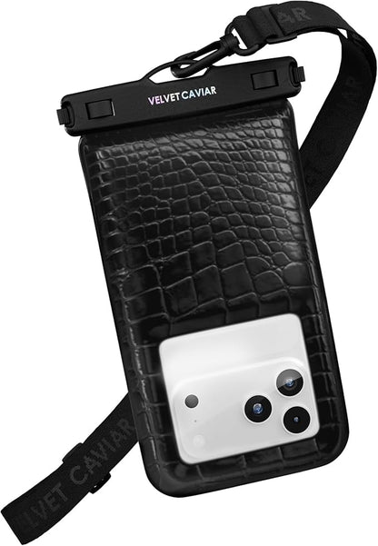 VELVET CAVIAR Waterproof Phone Pouch with Lanyard | IP68 Floating Case for iPhone & All Phones | Dry Bag for Snorkeling, Beach, Kayaking | Travel & Cruise Essentials for Women (Black Croc)