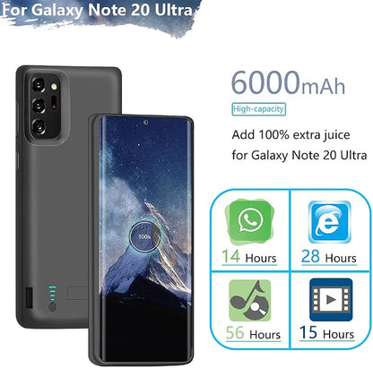Sitong Battery Case for Samsung Galaxy Note 20 Ultra 5G, 6000mAh Rechargeable Extended Battery Charging Charger Case, Add 100% Extra Juice, Not Compatible with Galaxy S20 Ultra Black