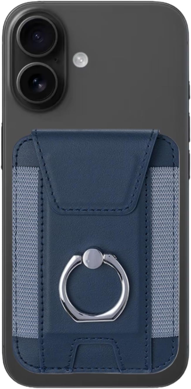 for Magsafe Wallet, Slim Magnetic Card Wallet with Grip, 7 Cards Holder RFID Blocking, Ring Stand Stick on Wallet with Privacy Flap (Deep Blue)