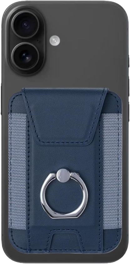 for Magsafe Wallet, Slim Magnetic Card Wallet with Grip, 7 Cards Holder RFID Blocking, Ring Stand Stick on Wallet with Privacy Flap (Deep Blue)