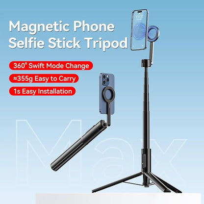 ULANZI 64.6'' Magnetic Selfie Stick Tripod Max, All-in-One Phone Tripod w Magnetic Phone Holder & Detachable Wireless Remote, C/W Magsafe, for iPhone 16 15 14 13 12 Series & Android Phones (Black)