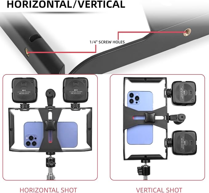 Dual Handheld Smartphone Camera Stabilizer, Phone Adjustable Stabilizer Support Recording Rig with Tripod Ideal for Video grapher/Videomaker/Film Maker