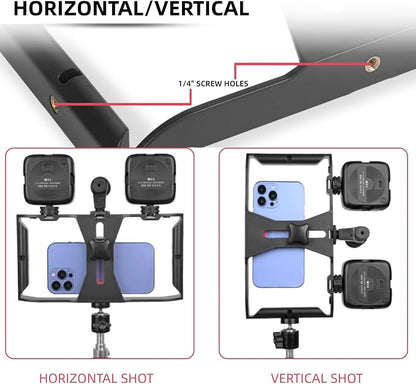 Dual Handheld Smartphone Camera Stabilizer, Phone Adjustable Stabilizer Support Recording Rig with Tripod Ideal for Video grapher/Videomaker/Film Maker