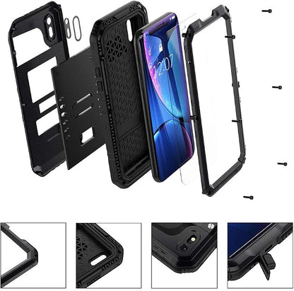 Mitywah Waterproof Case for iPhone XR, Heavy Duty Military Grade Shockproof Case with Built-in Screen Protector, Full Body Underwater Protective Metal Case 6.1 inch, Black