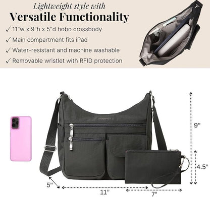 Baggallini womens Everywhere Bagg Crossbody Women 11x9 Lightweight Nylon Hobo Water-resistant Travel Bag W/Rfid