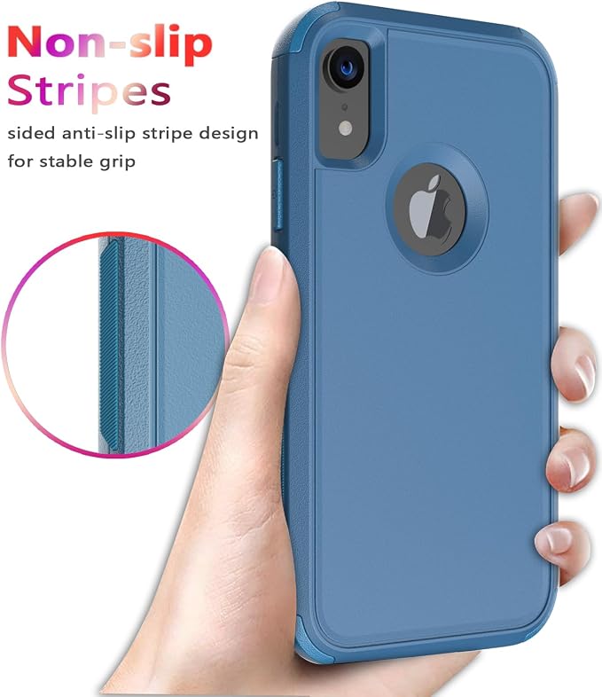 Diverbox Designed for iPhone Xr case with Screen Protector Heavy Duty Shockproof Shock-Resistant Cases for Apple iPhone Xr Phone (Blue+Screen Protector)