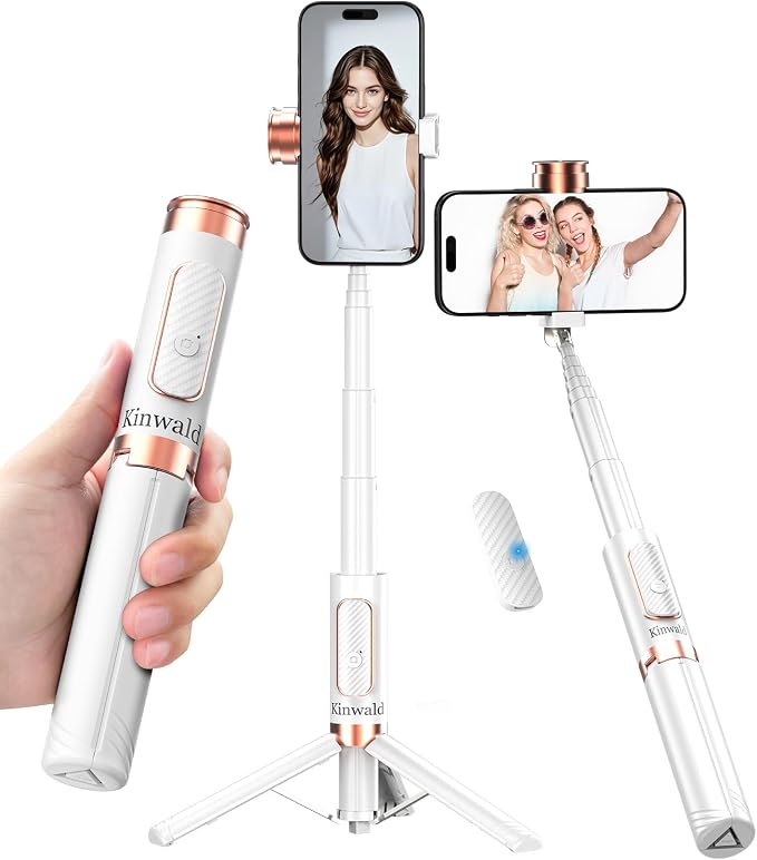 Selfie Stick Tripod for iPhone & Android – Portable Phone Tripod Stand with Bluetooth Remote, One-Click Open, Compact & Lightweight for Vlogging, Travel & Everyday Use(White)