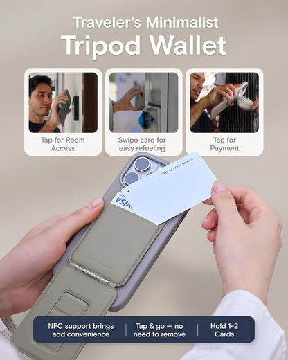 MOFT Phone Tripod Wallet for iPhone, Mulit-Angles, Lightweight & Portable Phone Stand, MOVAS Vegan Leather Magnetic Wallet, Strong Magnets, NFC Card Holder,Travel Essential, Taupe (with Card Slot)