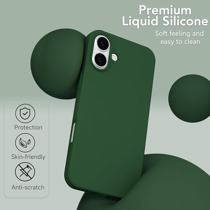 for iPhone 17 Case Silicone Compatible with Magsafe Case, Ultra Slim Thin Magnetic Phone Cases Mag Safe, Cute Soft Rubber Gel TPU Matte Plain Wireless Charging Cover for Women, Dark Green