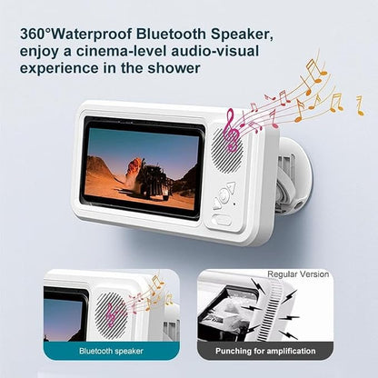 Shower Phone Holder with 360° Rotation, Angle Adjustable, Enhanced Sound Quality, Wall Mounted Phone Holder for Bathroom Mirror Bathtub Kitchen, Up to 7 Inch (White)