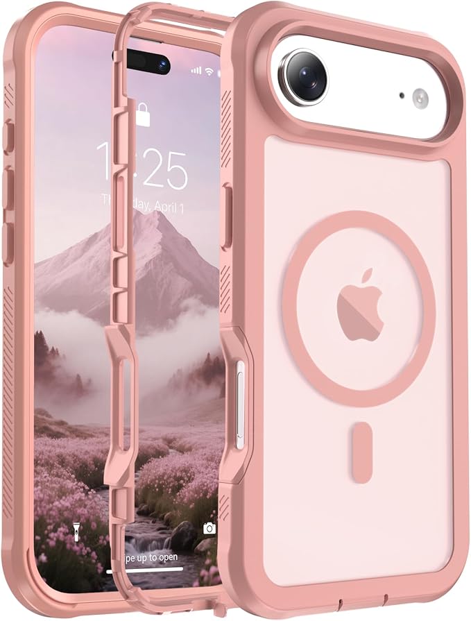 jaroco Magnetic for iPhone Air Case, [Compatible with MagSafe][Military Grade Drop Protection][Heavy Duty Protection][Non-Slip][Shockproof] 2-Layer Durable Bumper Phone Case 6.5''-Pink
