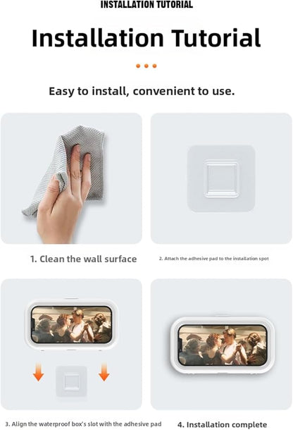 Upgraded Universal Shower Phone Holder - 360° Rotatable & Extendable Waterproof Phone Case Mount with Suction Cup & Adhesive, Anti-Fog Clear Cover for iPhone, Most Phones Up to 7 Inch (White)